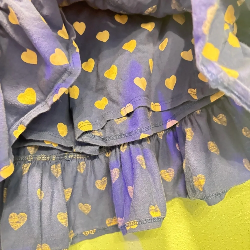 Mini Boden Girls’ Blue and Pink Heart Polka Dot Ruffle Mini Skirt with Shorts​